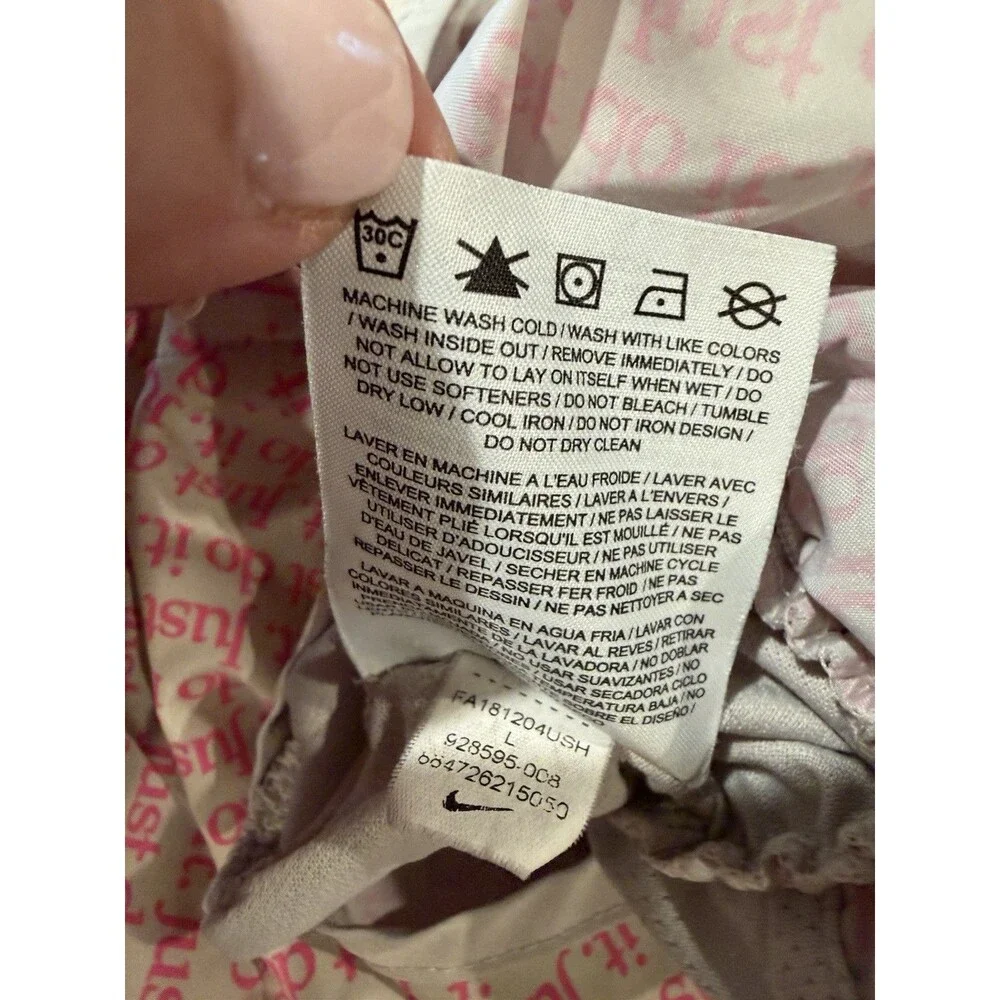 Nike Running Shorts Women's Large Pink White Just Do It Print Brief Lined